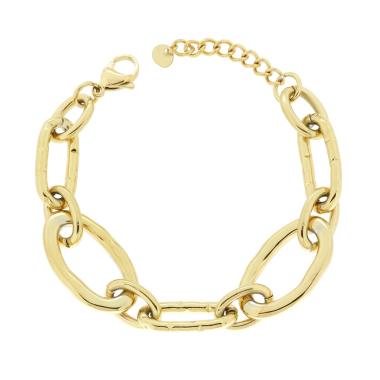 Bracciale Catena Forzatina con Ovali Martellati in ACCIAIO colore Oro