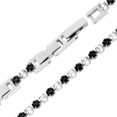 Bracciale Tennis Griffe cm 16.5+4 con Crystal mm 3 alternati Neri e Bianchi regolabile in ACCIAIO