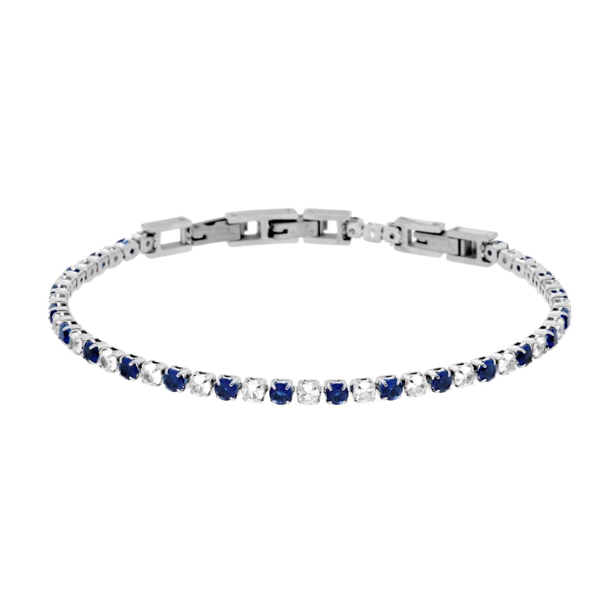 Bracciale Tennis Griffe cm 16.5+4 con Crystal mm 3 alternati Blu Zaffiro e Bianchi regolabile in ACCIAIO