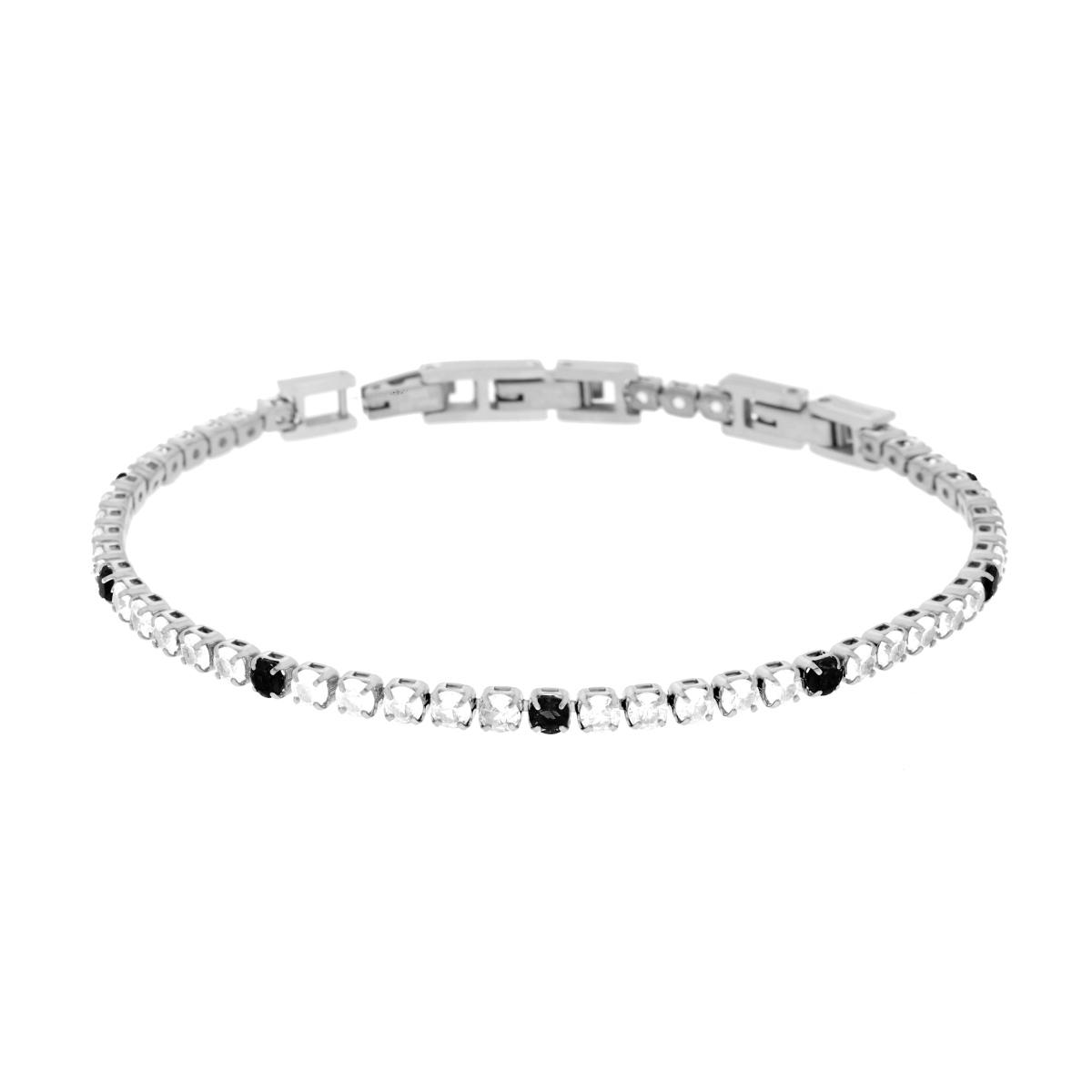 Bracciale Tennis Griffe cm 16.5+4 con Crystal mm 3 alternati Neri e Bianchi regolabile in ACCIAIO
