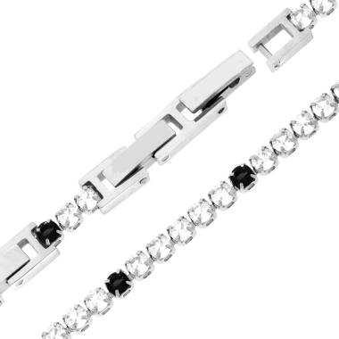Bracciale Tennis Griffe cm 16.5+4 con Crystal mm 3 alternati Neri e Bianchi regolabile in ACCIAIO