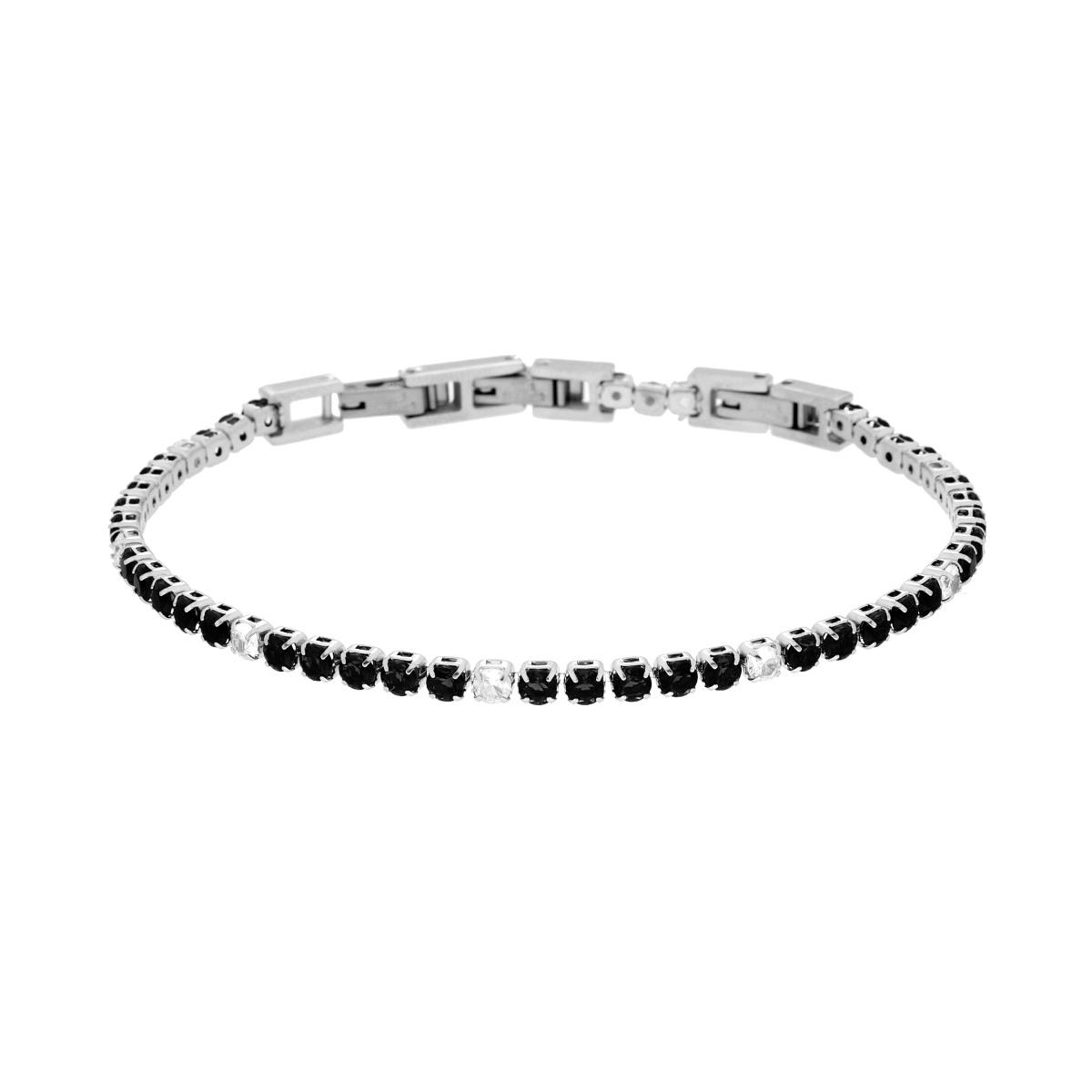 Bracciale Tennis Griffe cm 16.5+4 con Crystal mm 3 alternati Neri e Bianchi regolabile in ACCIAIO