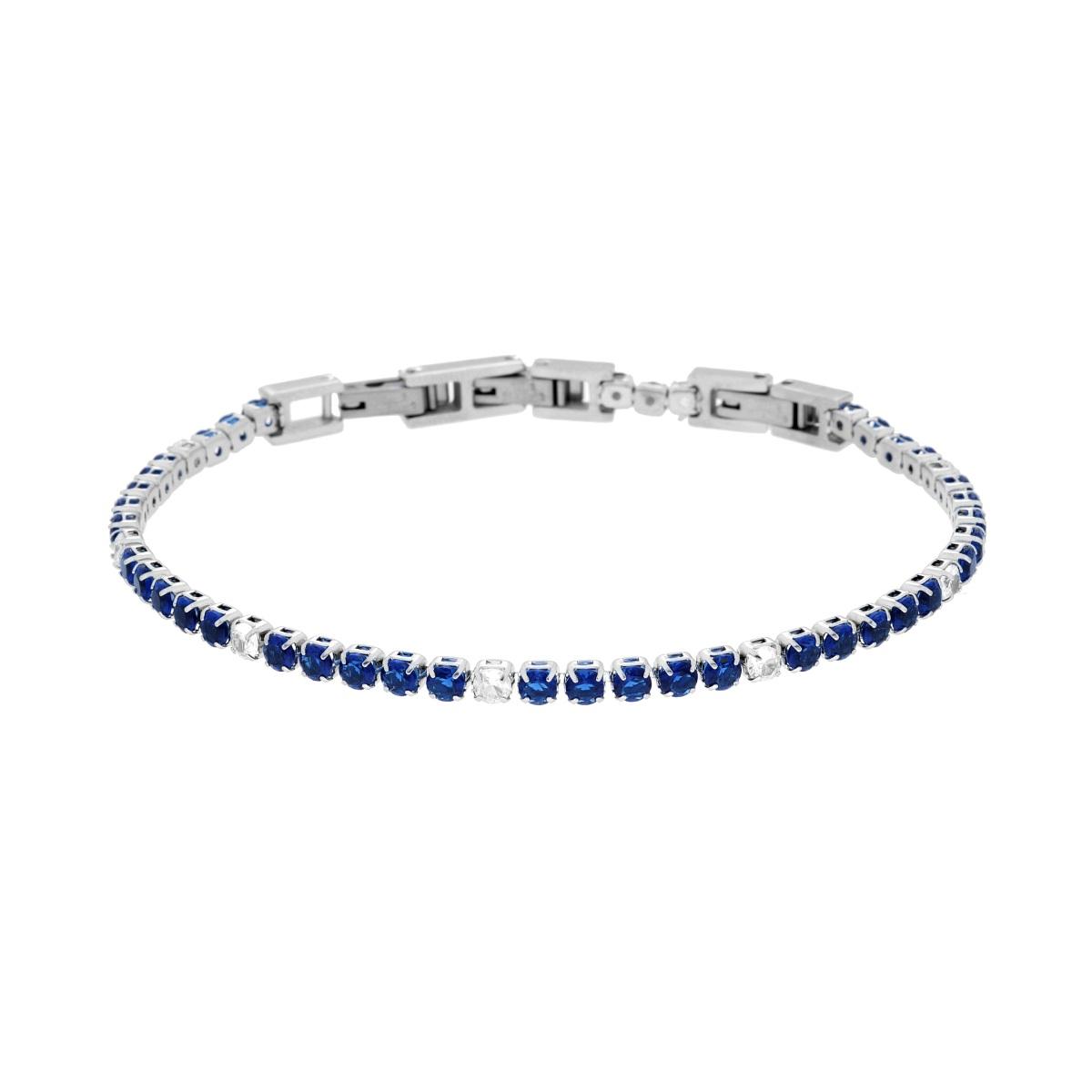 Bracciale Tennis Griffe cm 16.5+4 con Crystal mm 3 alternati Blu Zaffiro e Bianchi regolabile in ACCIAIO