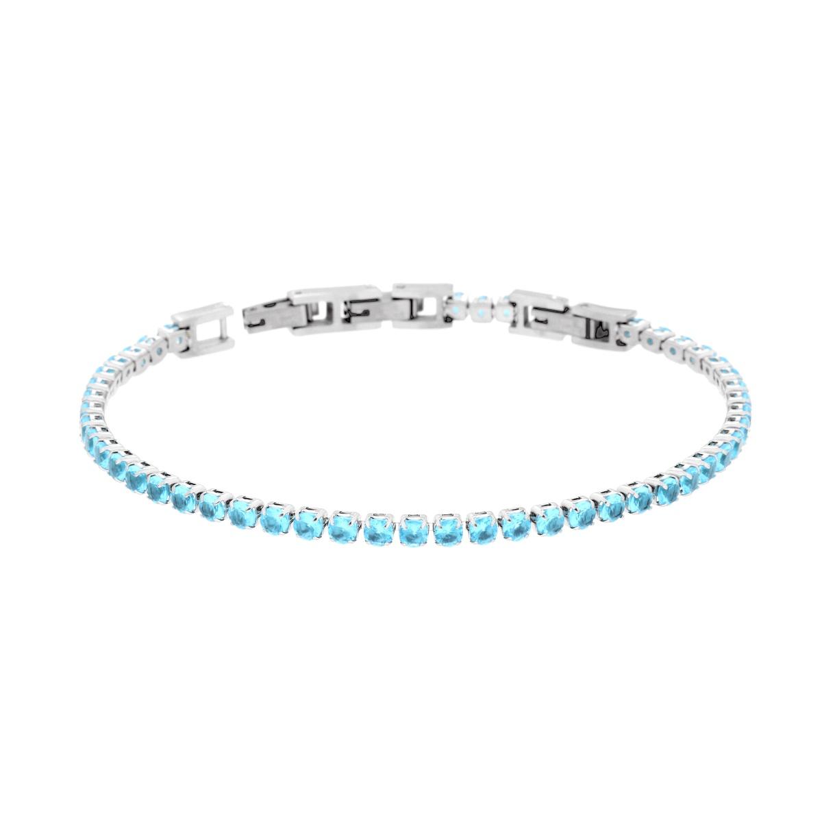 Bracciale Tennis Griffe cm 16.5+4 con Crystal mm 3 Acquamarina regolabile in ACCIAIO