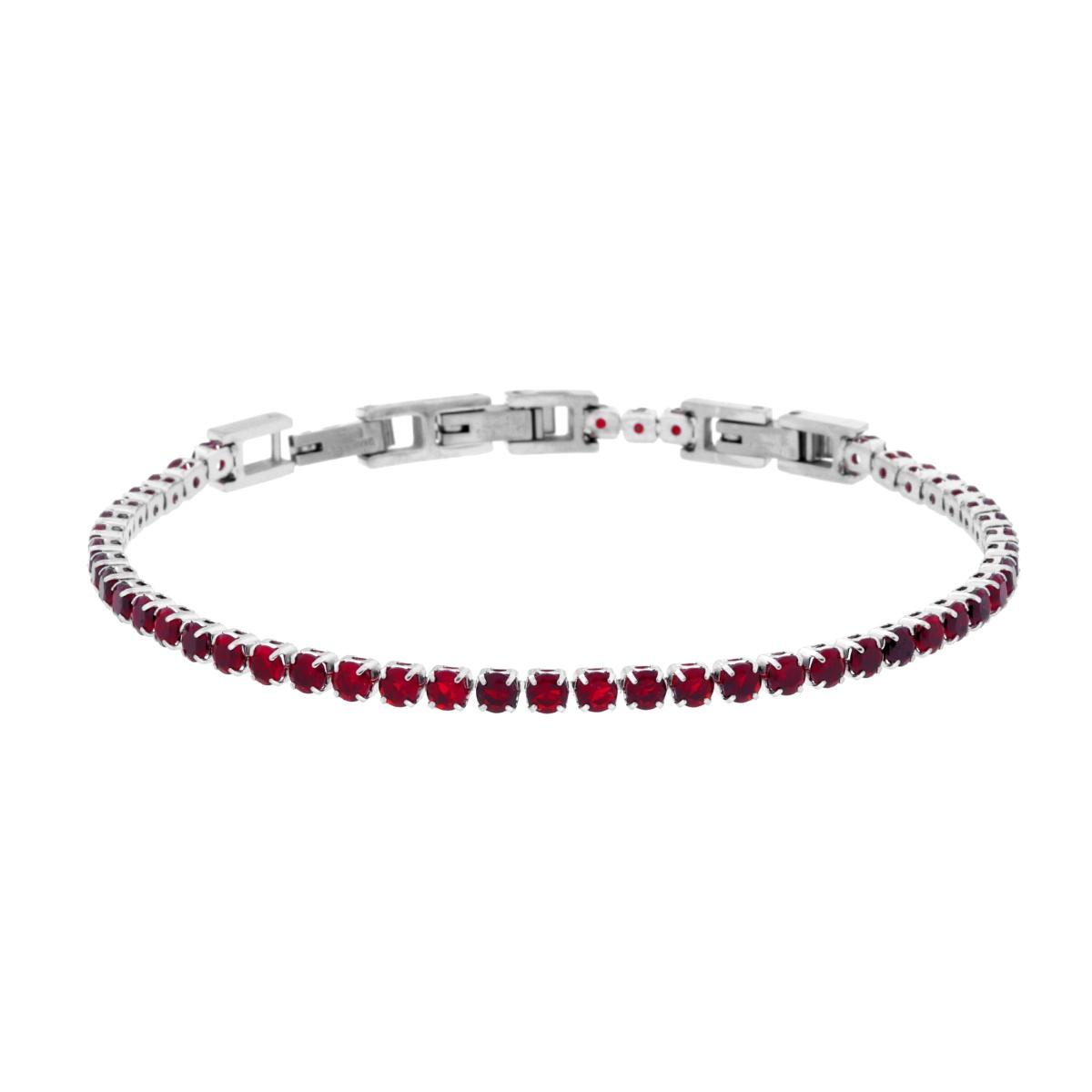 Bracciale Tennis Griffe cm 16,5+4 con Crystal mm 3 Rosso Rubino regolabile in ACCIAIO