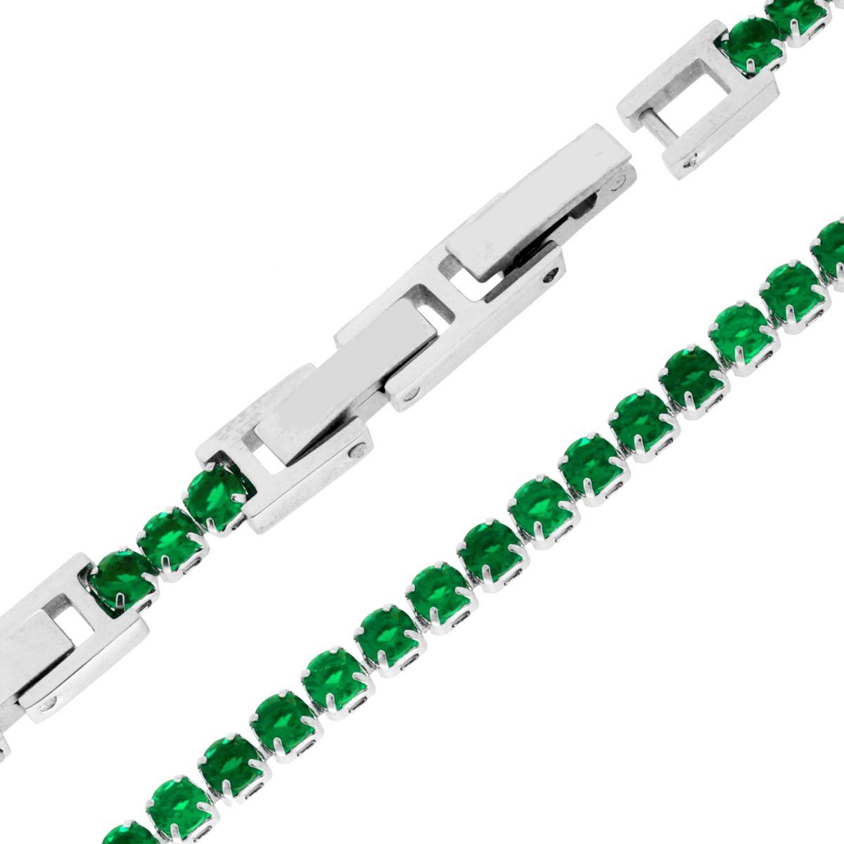Bracciale Tennis Griffe cm 16.5+4 con Crystal mm 3 Verde Smeraldo regolabile in ACCIAIO