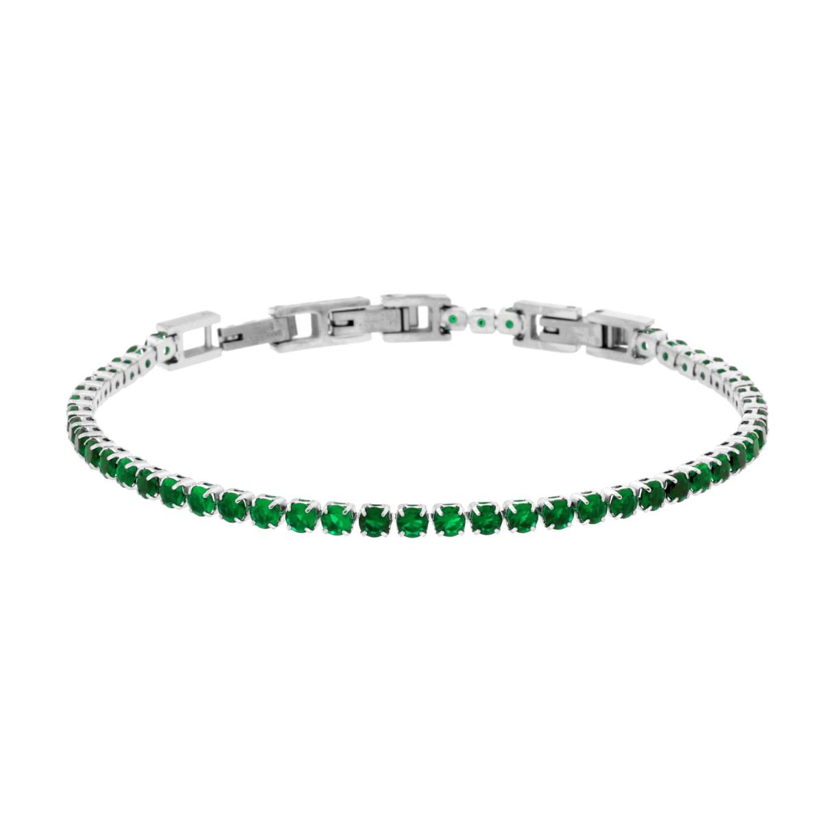 Bracciale Tennis Griffe cm 16.5+4 con Crystal mm 3 Verde Smeraldo regolabile in ACCIAIO