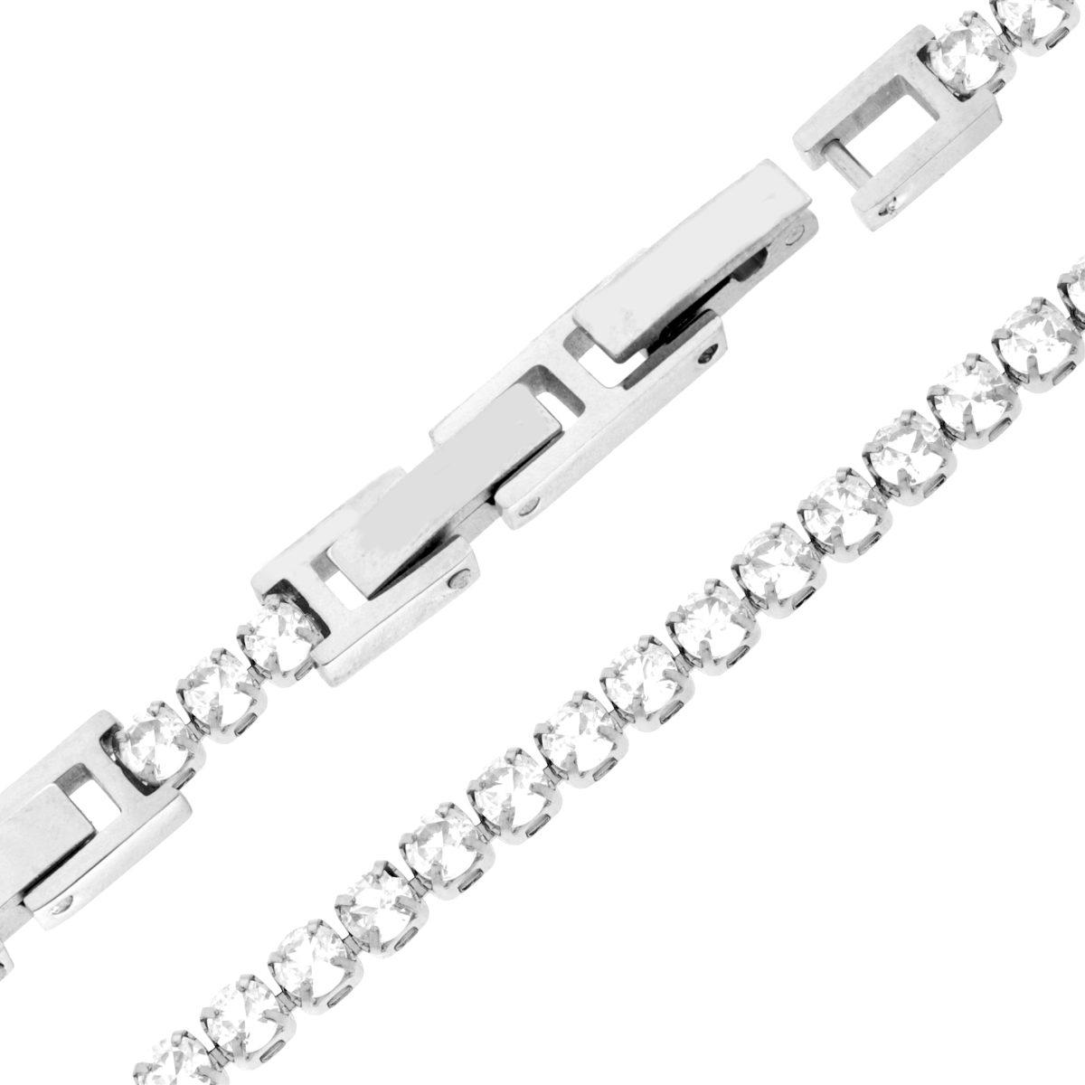 Bracciale Tennis Griffe cm 16.5+4 con Crystal mm 3 Bianchi regolabile in ACCIAIO