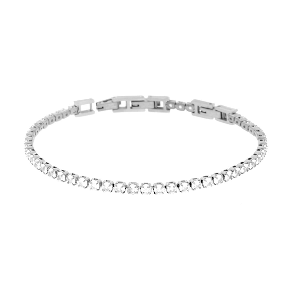 Bracciale Tennis Griffe cm 16.5+4 con Crystal mm 3 Bianchi regolabile in ACCIAIO