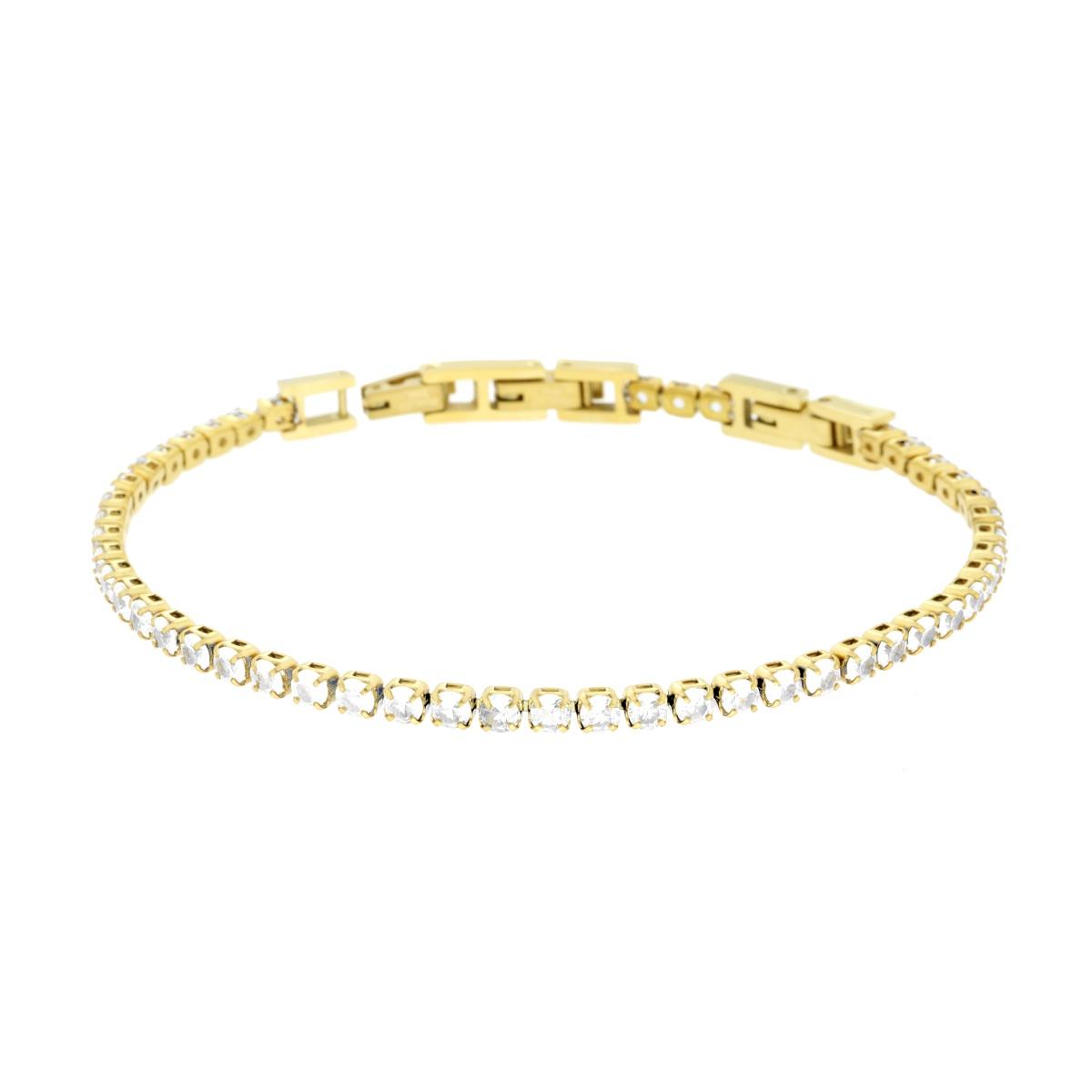 Bracciale Tennis Griffe cm 16.5+4 con Crystal mm 3 Bianchi regolabile in ACCIAIO\n colore Oro