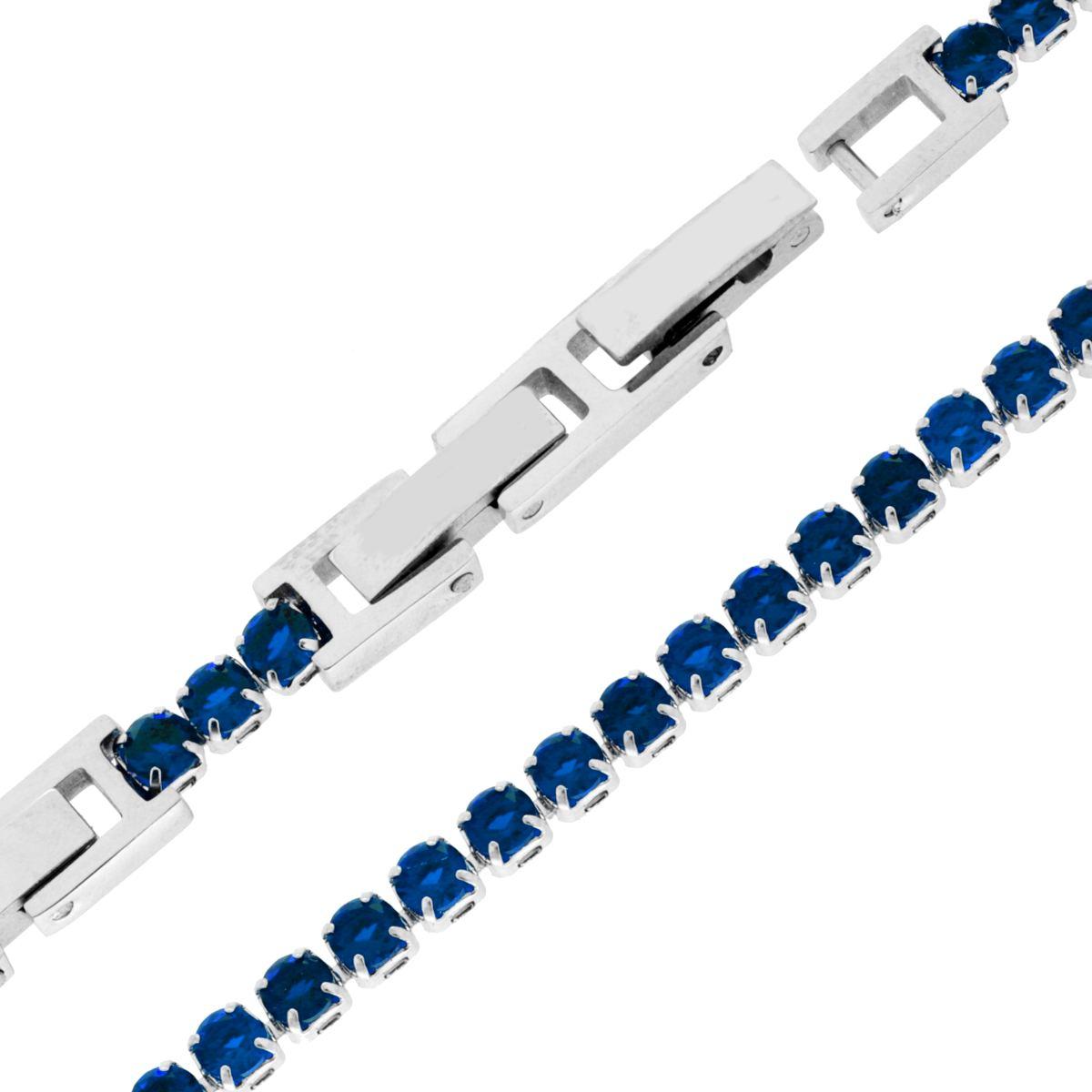 Bracciale Tennis Griffe cm 16.5+4 con Crystal mm 3 Blu Zaffiro regolabile in ACCIAIO