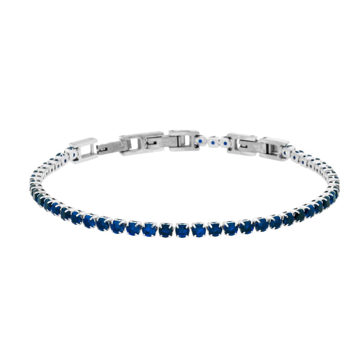 Bracciale Tennis Griffe cm 16.5+4 con Crystal mm 3 Blu Zaffiro regolabile in ACCIAIO