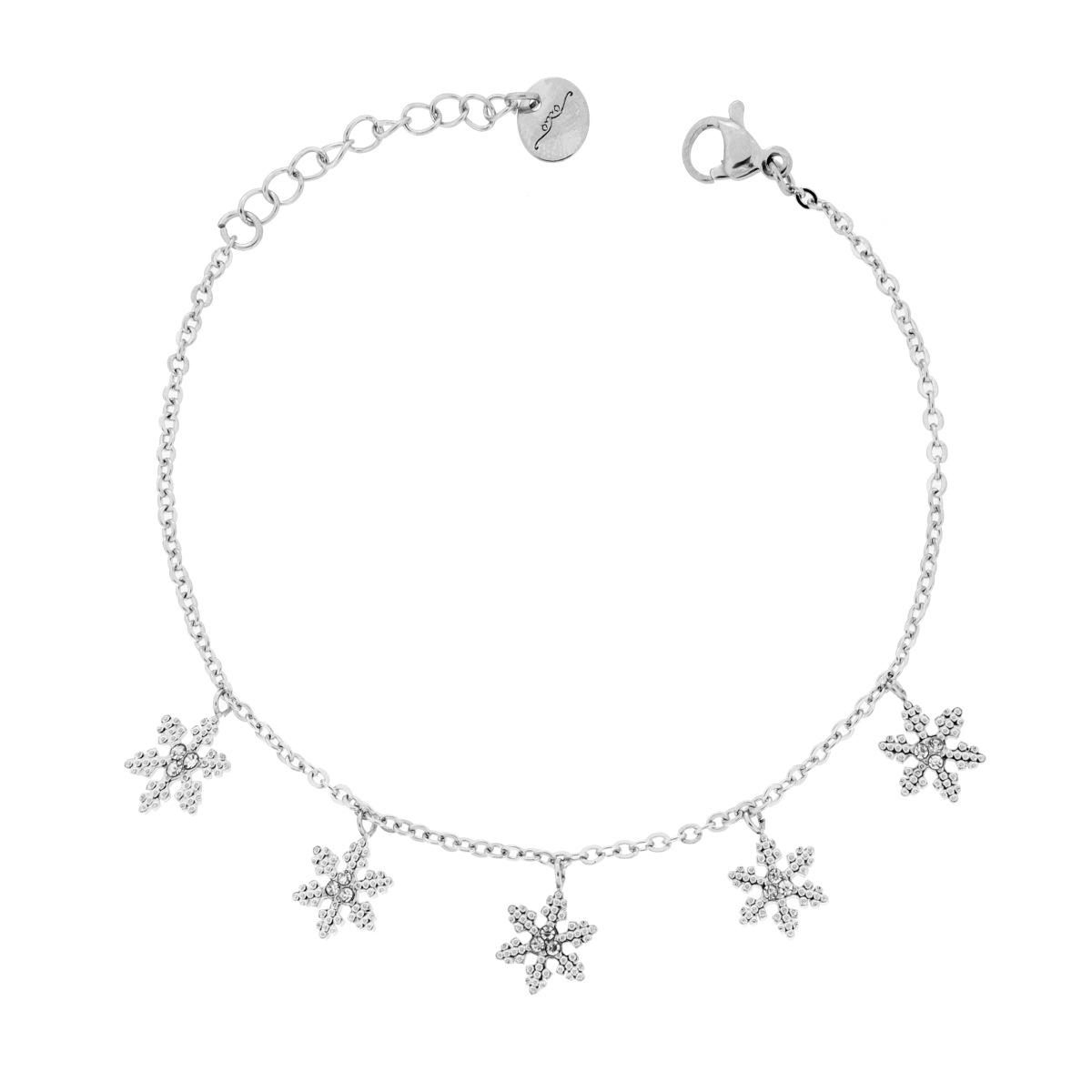 Bracciale Catena Forzatina Diamantata Con Fiocco di Neve e Crystal Bianchi in ACCIAIO