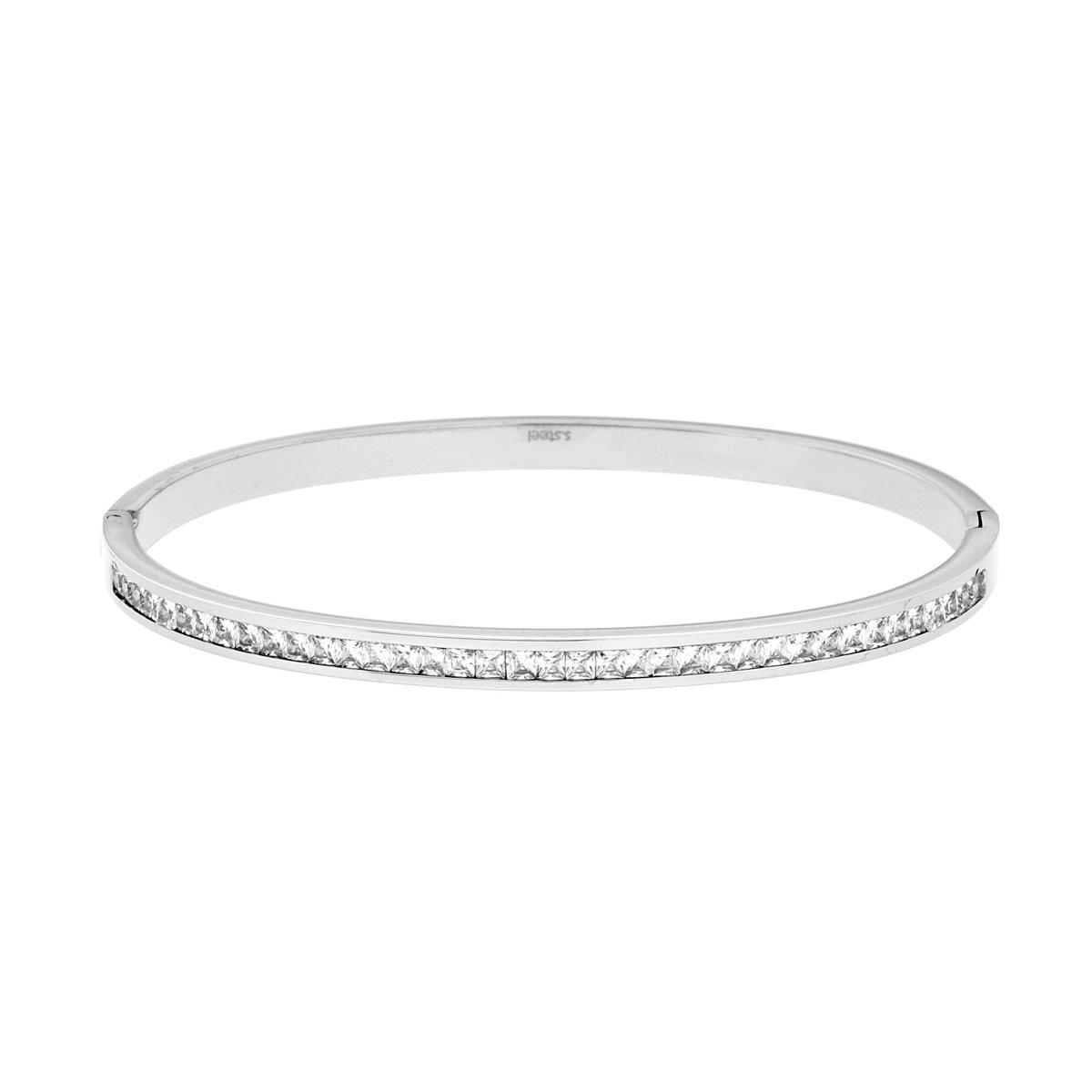 Bracciale Rigido modello Schiava con Crystal Carre Bianchi in ACCIAIO