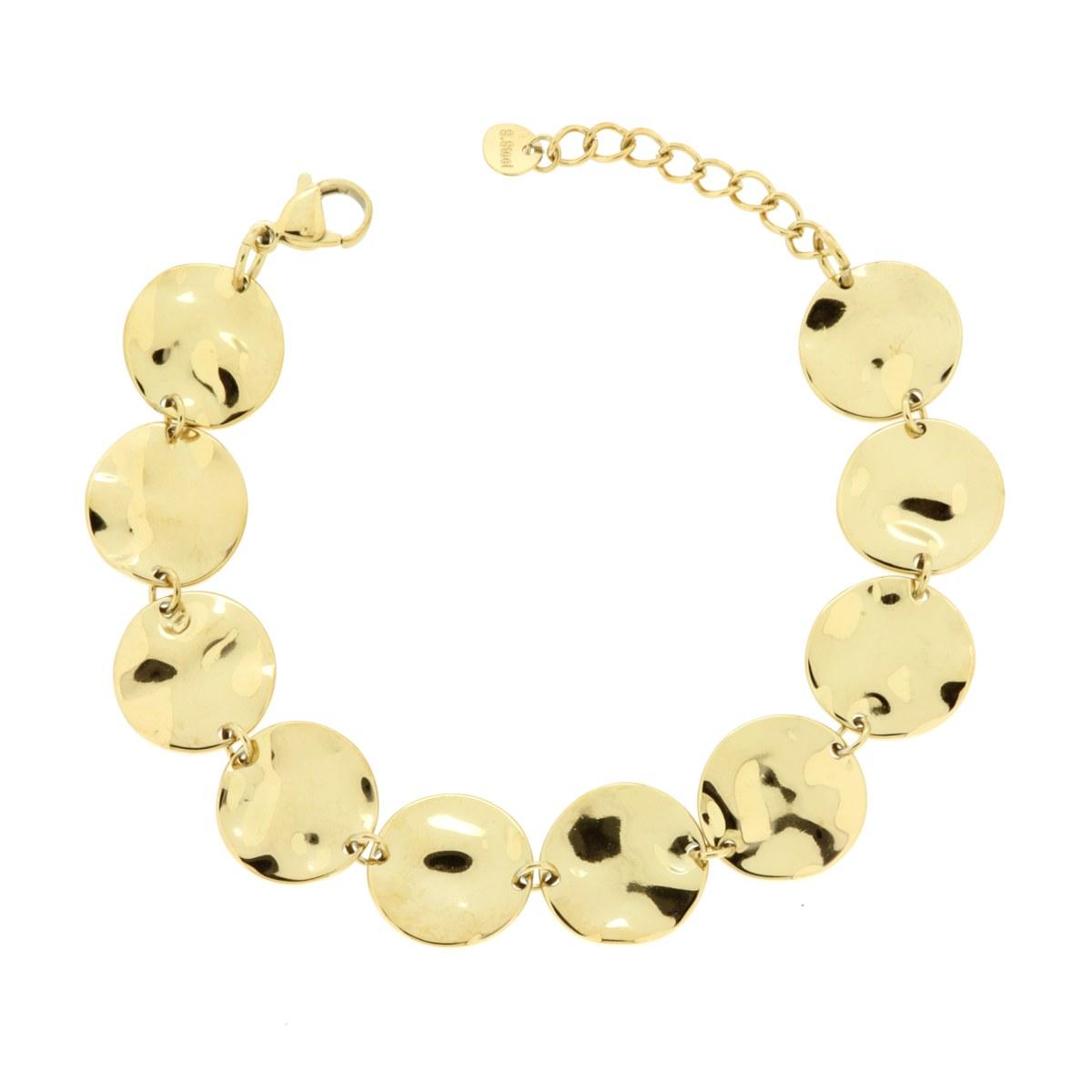 Bracciale Piastre Tonde Ondulate in ACCIAIO colore Oro