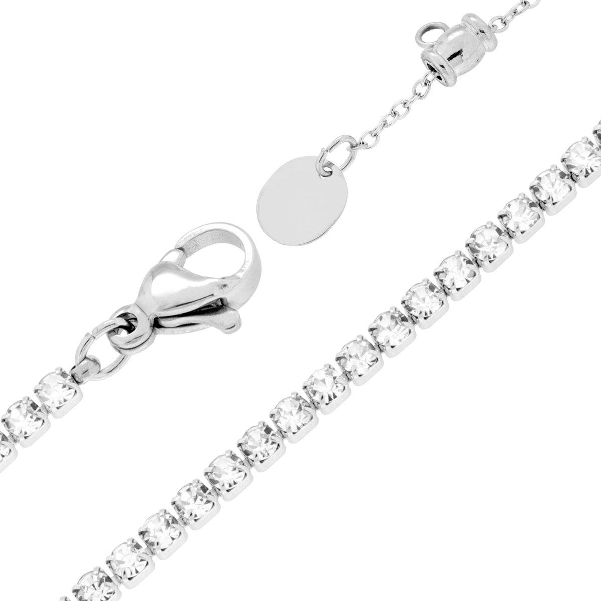 Collana Tennis Griffe cm 32+10 con Crystal mm 2 Bianchi regolabile in ACCIAIO