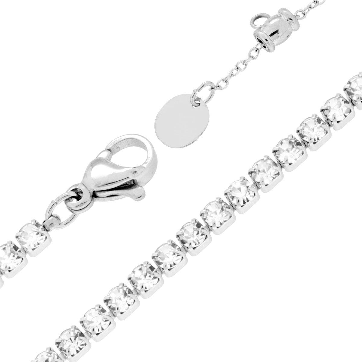 Collana Tennis Griffe cm 32+10 con Crystal mm 3 Bianchi regolabile in ACCIAIO