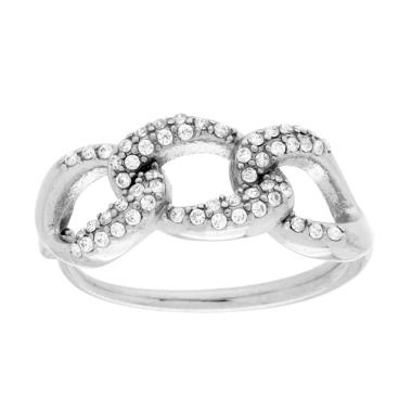Anello Fascia Catena Grumetta con Crystal Bianchi in ACCIAIO