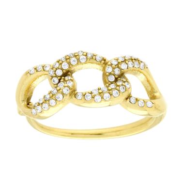 Anello Fascia Catena Grumetta con Crystal Bianchi in ACCIAIO colore Oro
