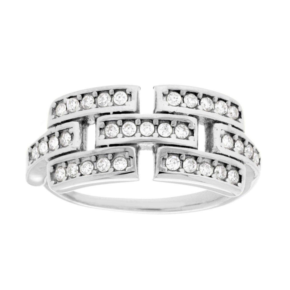 Anello Fascia Catena con Crystal Bianchi in ACCIAIO