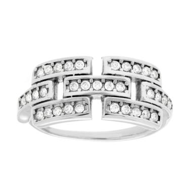 Anello Fascia Catena con Crystal Bianchi in ACCIAIO