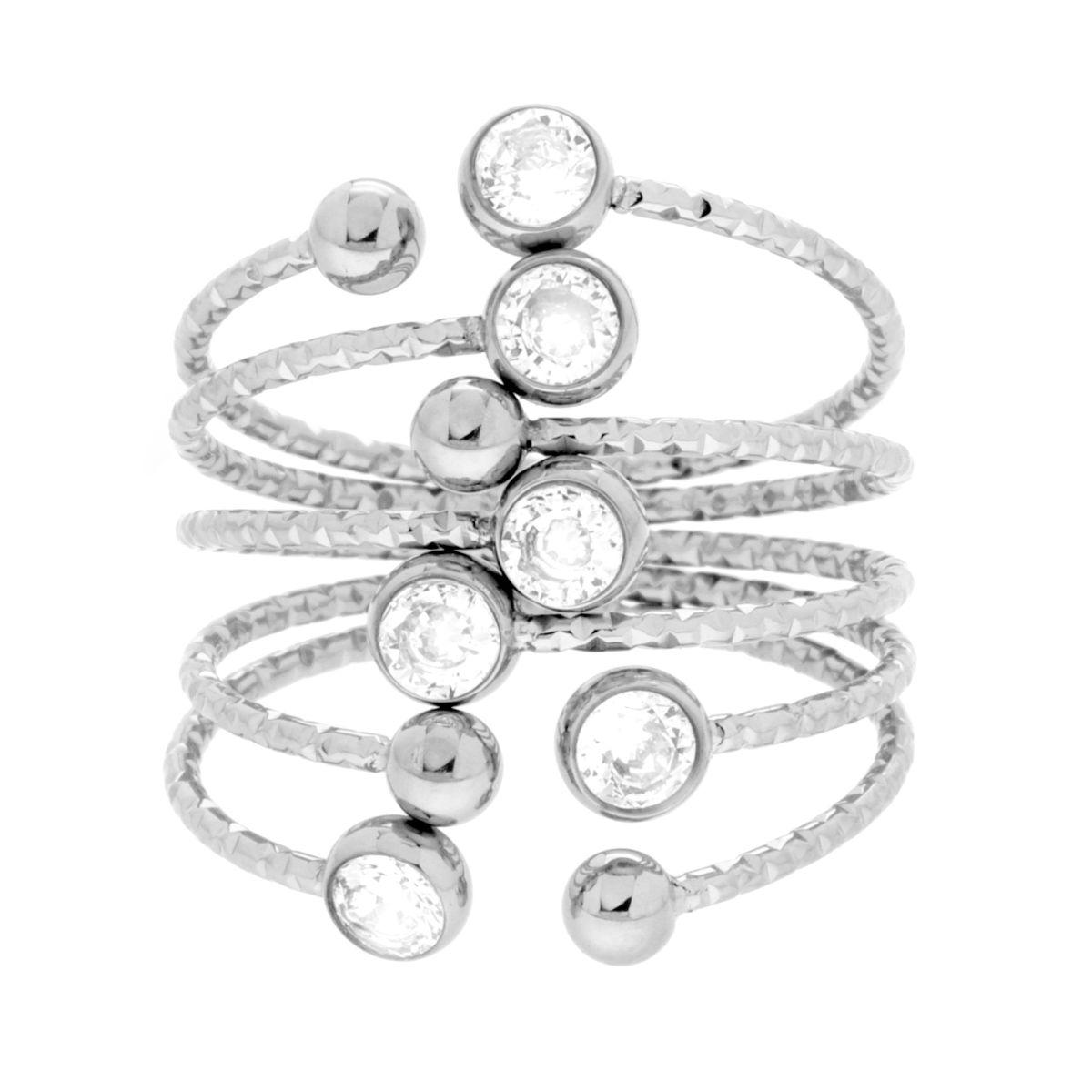 Anello Fascia Contrarie Multifilo con Crystal Bianchi in ACCIAIO