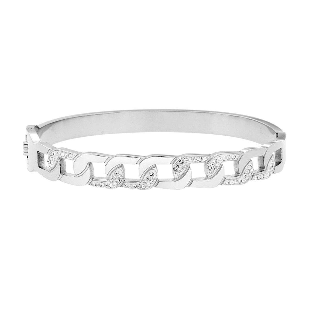 Bracciale Rigido modello Schiava Catena Grumetta con Crystal Bianchi in ACCIAIO