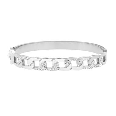 Bracciale Rigido modello Schiava Catena Grumetta con Crystal Bianchi in ACCIAIO