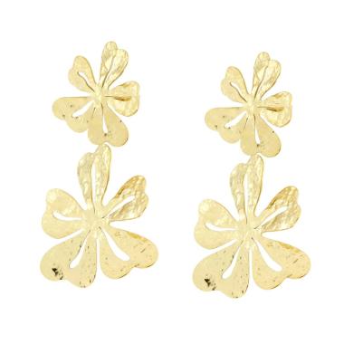 Orecchini con Fiori Degradè pendenti con Lavorazione Martellata in ACCIAIO colore Oro