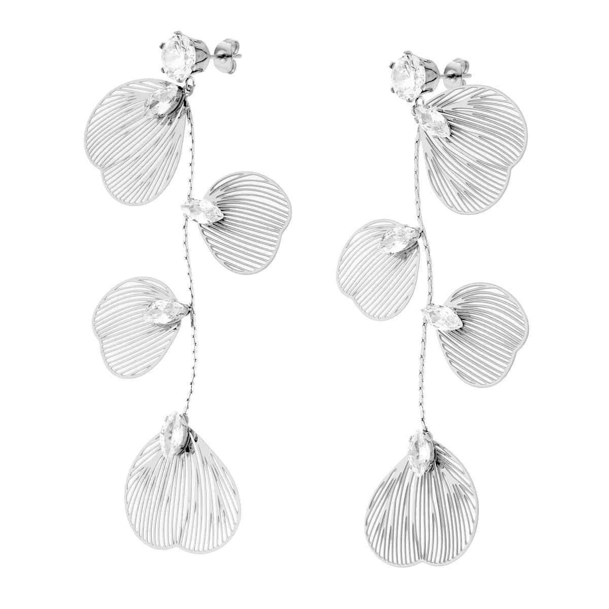 Orecchini Lunghi con Punto Luce e Petali pendenti e Crystal Bianchi Marquise in ACCIAIO