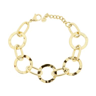 Bracciale Catena con Piastre tonde Irregolari Martellate in ACCIAIO colore Oro