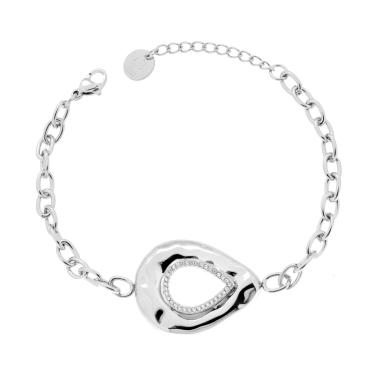 Bracciale Catena Forzatina con Goccia centrale e Crystal Bianchi in ACCIAIO