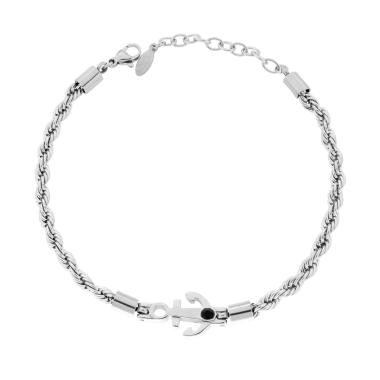 Bracciale Catena Corda Diamantata con Ancora e Crystal Nero in ACCIAIO