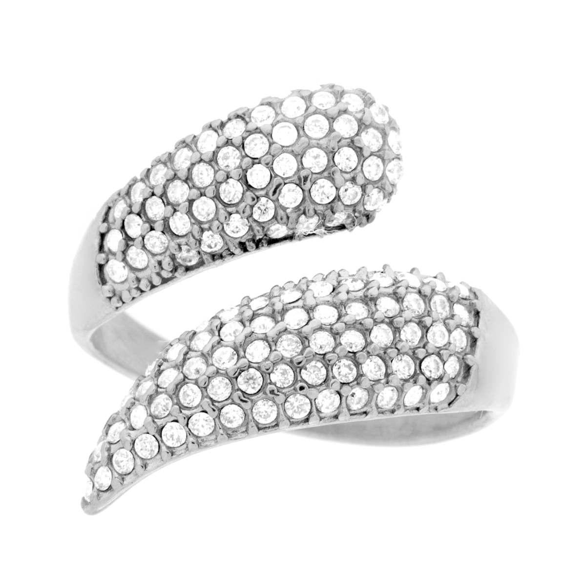 Anello Fascia Contrarie Nastro con Crystal Bianchi in ACCIAIO