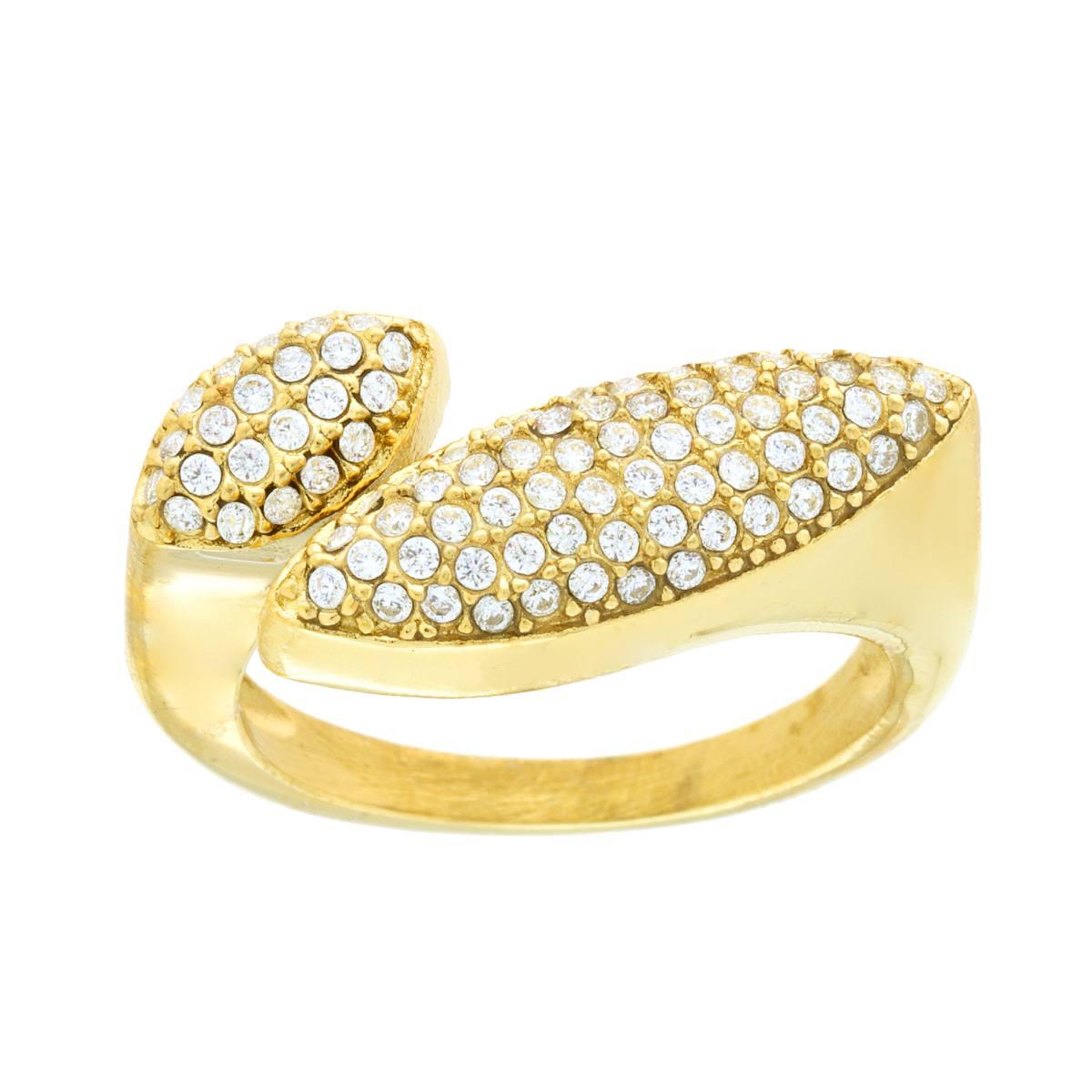 Anello Fascia Contrarie Foglie con Crystal Bianchi in ACCIAIO colore Oro