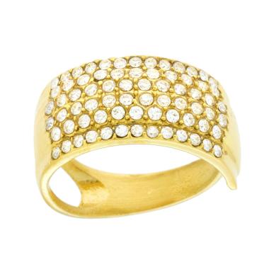 Anello Fascia Veretta con Crystal Bianchi in ACCIAIO colore Oro