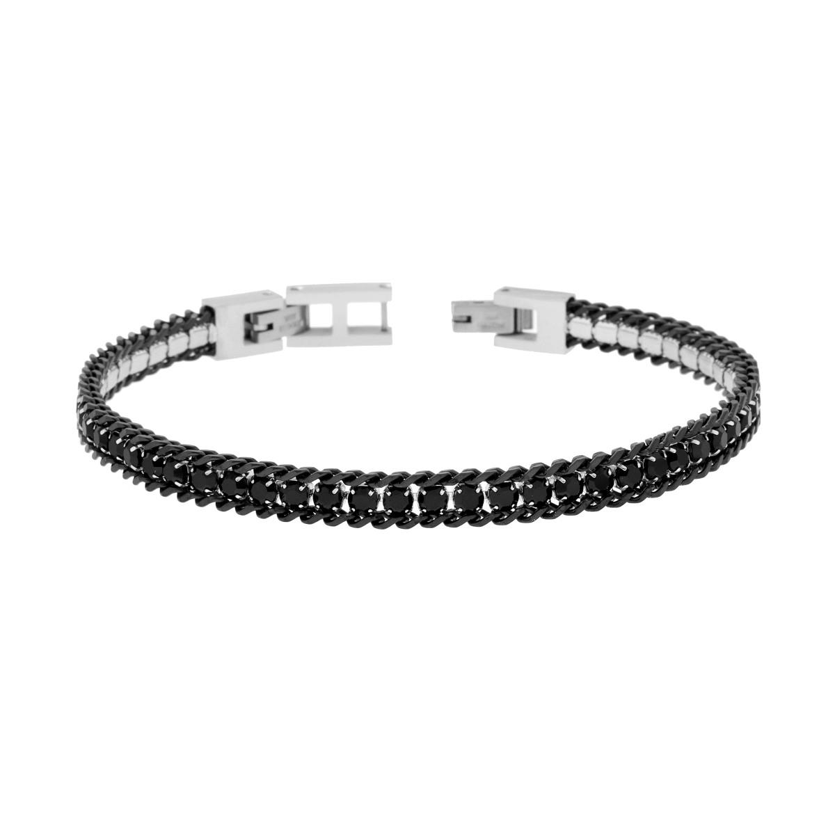 Bracciale Catena Grumetta con Tennis Crystal Neri in ACCIAIO