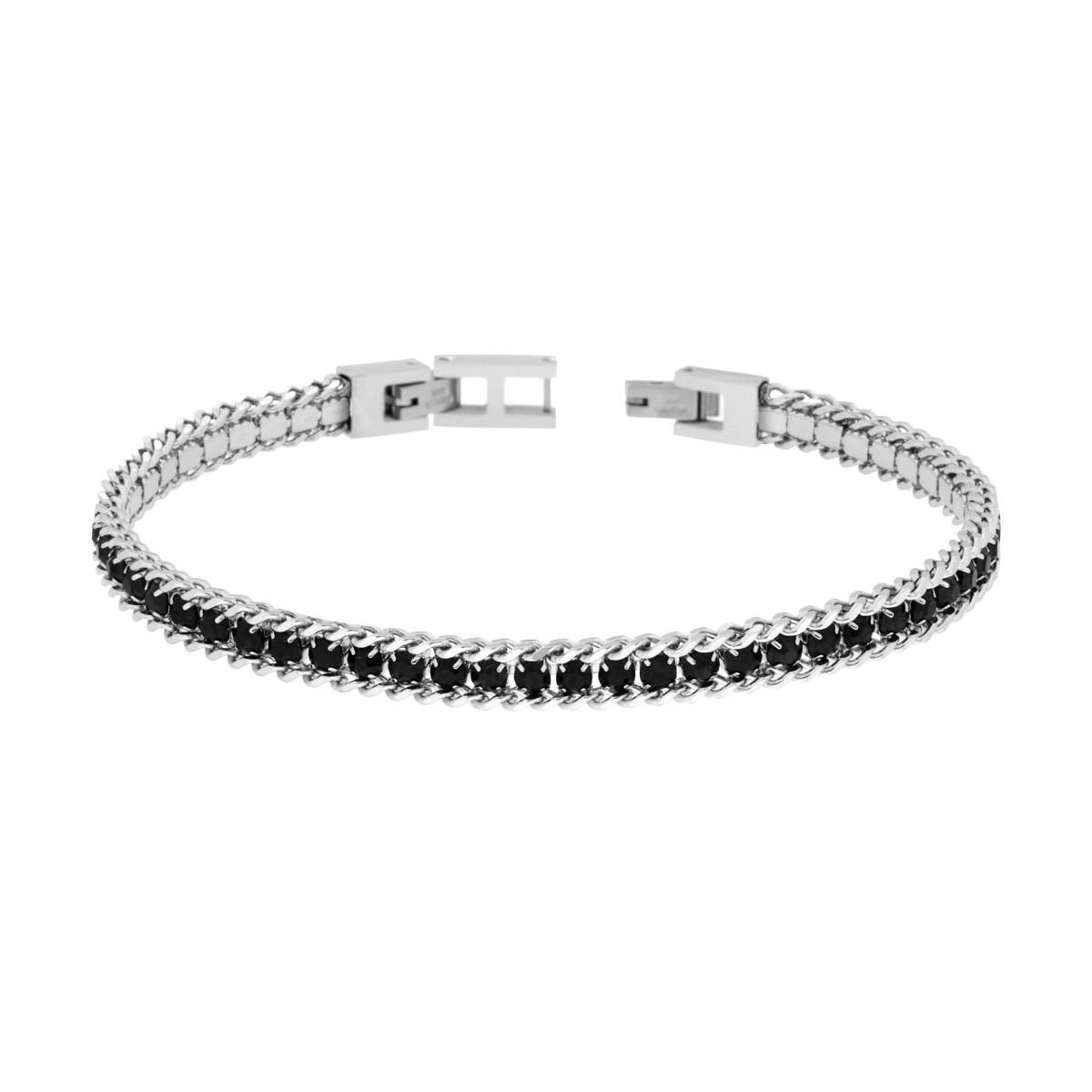 Bracciale Catena Grumetta con Tennis Crystal Neri in ACCIAIO