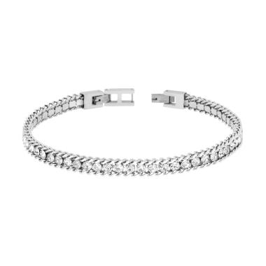 Bracciale Catena Grumetta con Tennis Crystal Bianchi in ACCIAIO