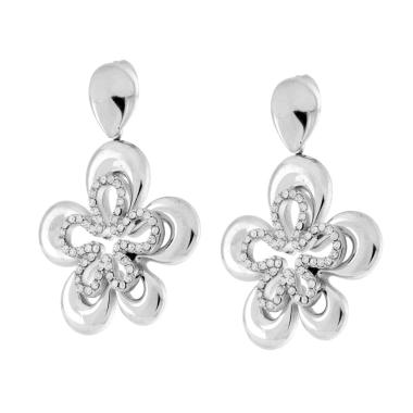 Orecchini con Fiori pendenti e Crystal Bianchi in ACCIAIO