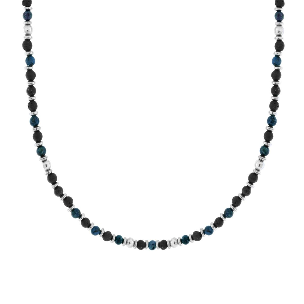 Collana Catena con Anelli e Pietre Tonde Blu in ACCIAIO