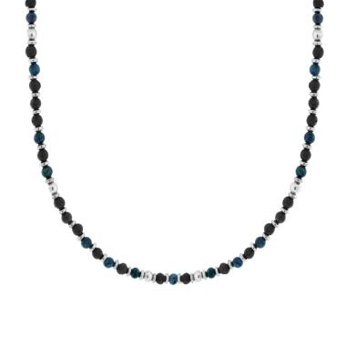Collana Catena con Anelli e Pietre Tonde Blu in ACCIAIO