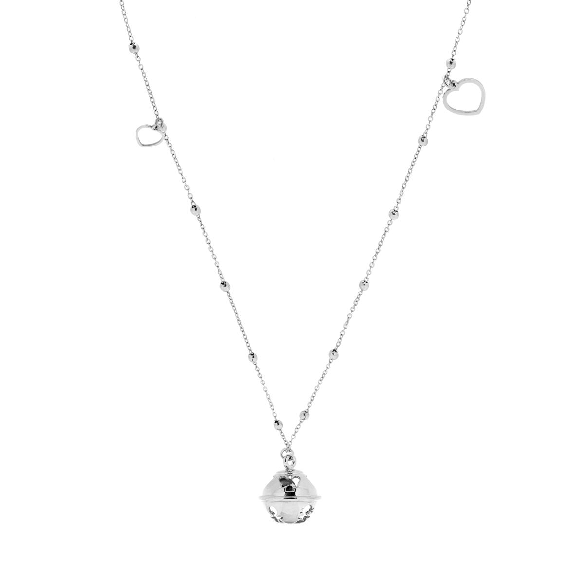 Collana Catena Forzatina con Palline Cuori pendenti e Chiama Angeli in ACCIAIO