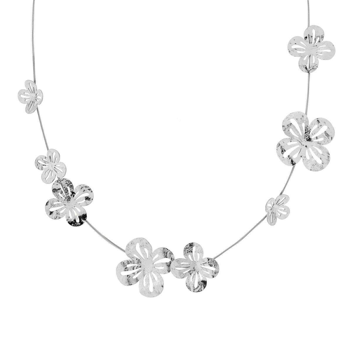 Collana Coda di Topo con Fiori con Lavorazione Martellata in ACCIAIO