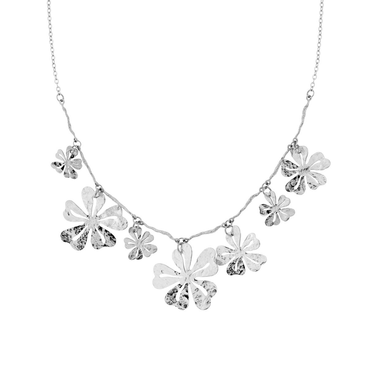 Collana Catena Forzatina e a forma di Rami con Fiori con Lavorazione Martellata in ACCIAIO