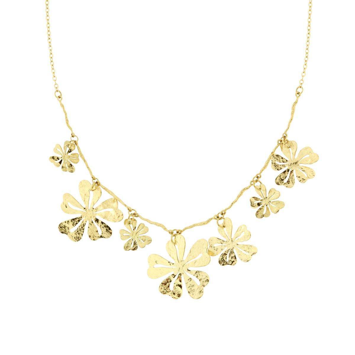 Collana Catena Forzatina e a forma di Rami con Fiori con Lavorazione Martellata in ACCIAIO colore Oro