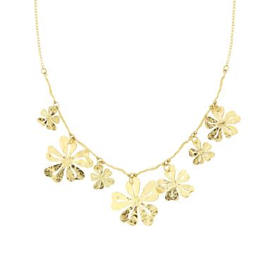 Collana Catena Forzatina e a forma di Rami con Fiori con Lavorazione Martellata in ACCIAIO colore Oro