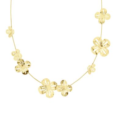Collana Coda di Topo con Fiori con Lavorazione Martellata in ACCIAIO colore Oro