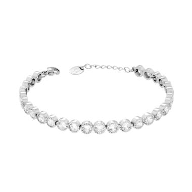 Bracciale Tennis con Tondi cm 17+3 con Crystal mm 4 Bianco in ACCIAIO