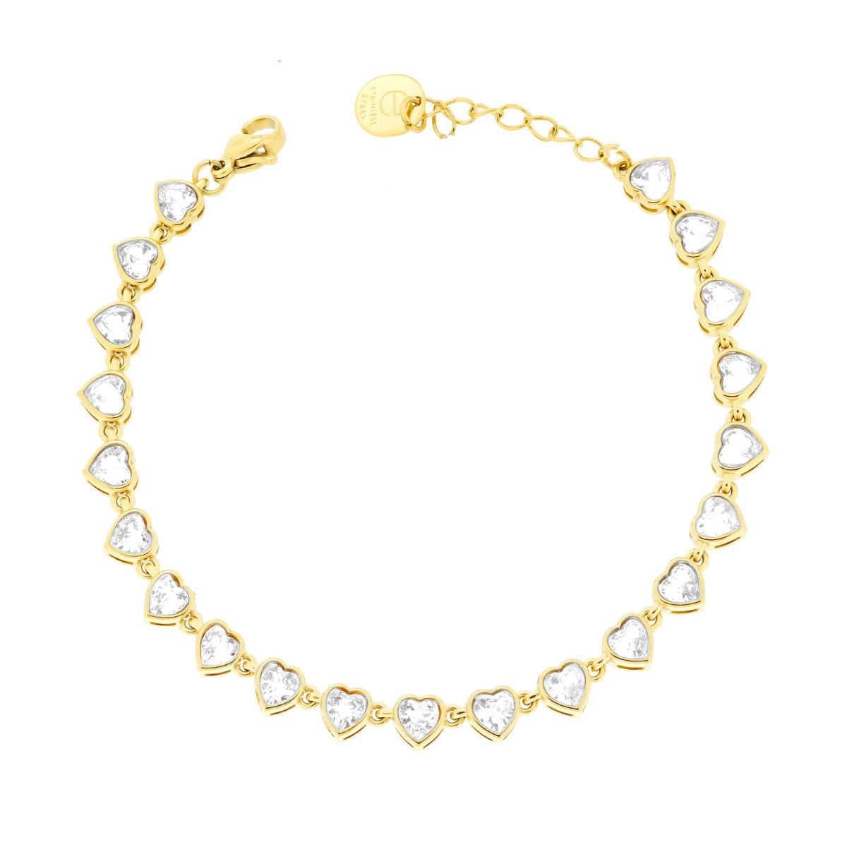 Bracciale Tennis Cuore con Crystal Bianchi in ACCIAIO colore Oro